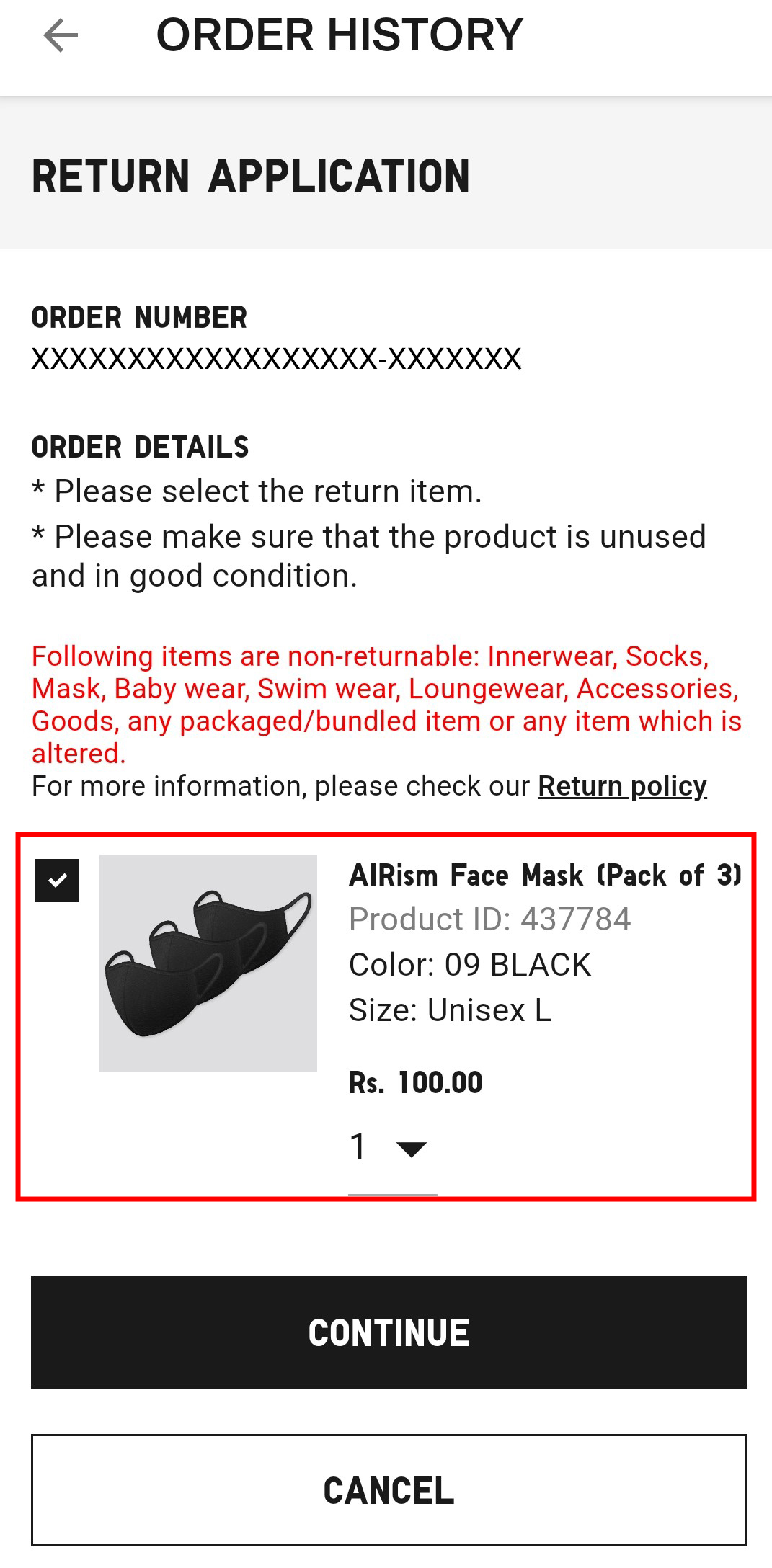 item selection