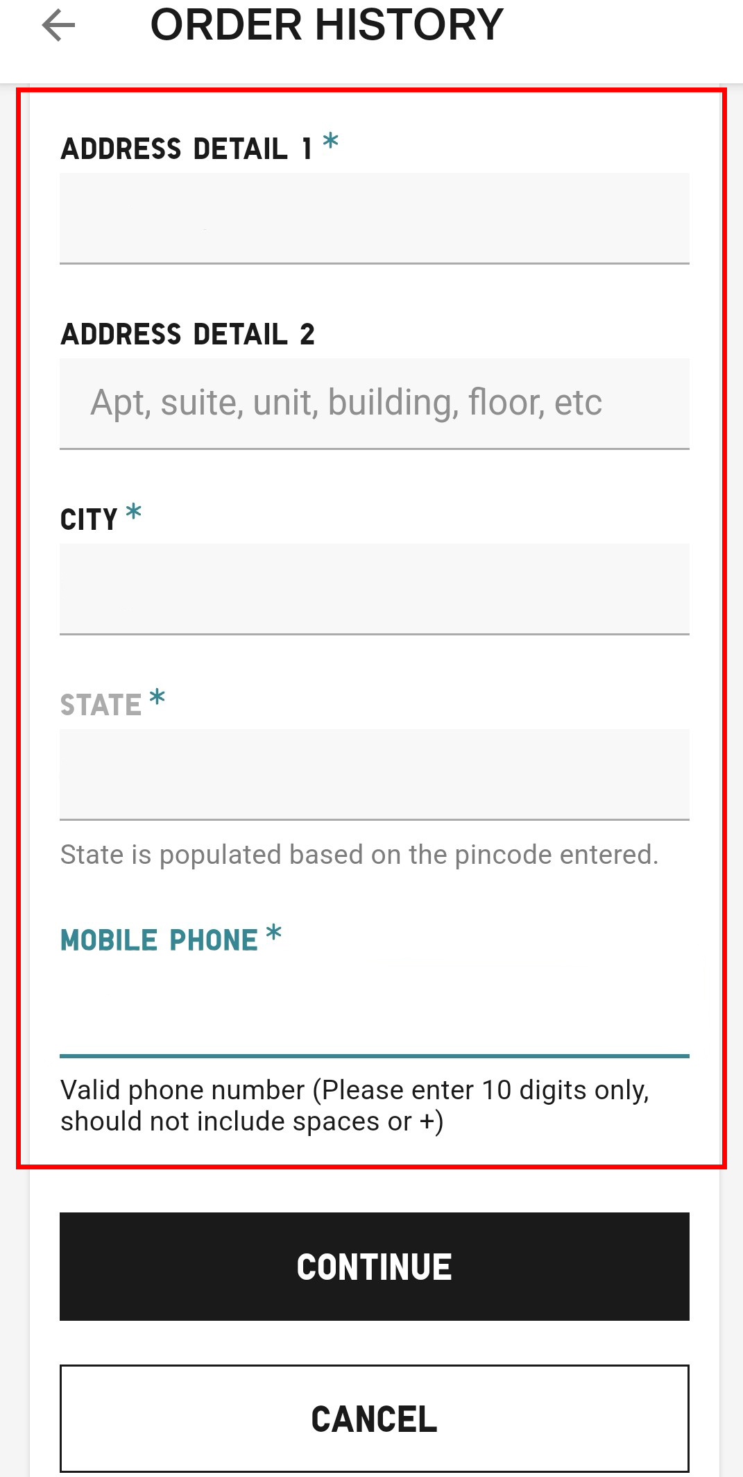 pick up address